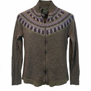 Woolrich Fair Isle Wool Blend Lightweight Zip Front Sweater Nordic